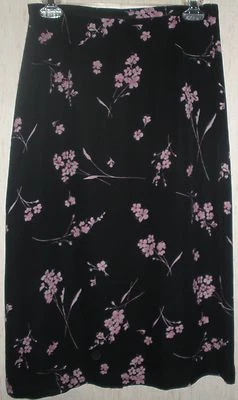 EXCELENTE FALDA DE SEDA PARA MUJER PETITE SOFISTICADA FORRADA NEGRA ESTAMPADO FLORAL TALLA 8 Foto 1 de 3