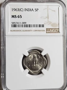 India 5 Paise 1963C NGC MS 65 - Picture 1 of 2