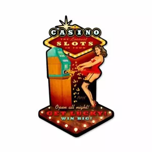 RISQUE CASINO GIRL LOOSE SLOT MACHINE HEAVY DUTY USA MADE METAL ADVERTISING SIGN - Picture 1 of 1
