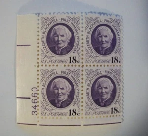1974 SCOTT 1399 PLATE BLOCK OF FOUR 18 CENT Dr Elizabeth Blackwell MNH VIOLET - Picture 1 of 1