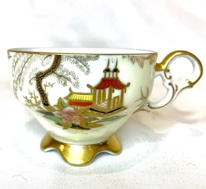 Vintage LEFTON CHINA Hand Painted Tea Cup - Gilt Pagoda Scene w/Footed Cup - Picture 1 of 11