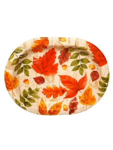 Lush Leaves Fall Autumn 8 Ct 12 x 10" Paper Buffet Platters Thanksgiving - Picture 1 of 2