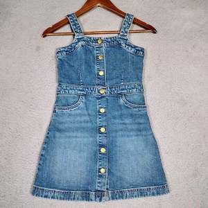 Crewcuts Jean Dress Girls 8 Blue Denim Stretch Button Front Square Neck Summer - Picture 1 of 11