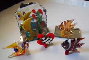 Lote: 5 figuras de peces tropicales estilo Murano vintage hechas a mano de vidrio artístico: espejos - Imagen 1 de 5