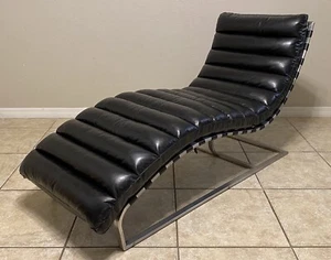 Cavett Black Leather Chaise - Lounge Chair Luxury Furniture - Picture 1 of 11