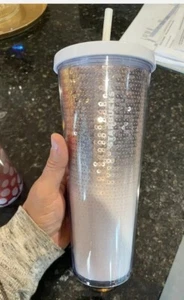 Nuevo con etiquetas Starbucks oro rosa lentejuelas blanca crema taza fría vaso vacaciones 2018 - Imagen 1 de 17