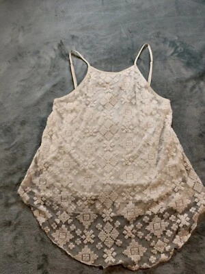 O'Neill Boho Cream Lace Tank Camisole Top Embroidered Sz XS Semi-sheer  - Изображение 1 из 4