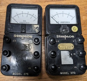 Vintage Simpson AC Amperes Meter 370 and DC Amperes Meter 375 - Picture 1 of 6
