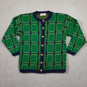 Vtg United States Acrylic Sweater Cardigan Women's Medium Green Check Button USA - Picture 1 of 12