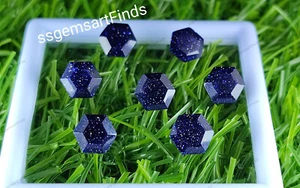 Piedra preciosa suelta de arenisca azul natural en forma de hexágono para hacer joyas - Imagen 1 de 12