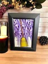 Haunted Broom Witch Original Ooak framed Gothic art painting Flashcard altered