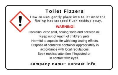 Personalised TOILET FIZZ safety warning stickers labels CLP - Image 1 of 2