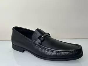 Salvatore Ferragamo Mens Black Pebble Leather Gancini Bit Logo Loafer 8 UK 9 US - Picture 1 of 7