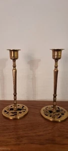 Pair Of Vintage 1920s Brass Chinese Dragon Candlestick Candle Holder Set Of 2 - Picture 1 of 7