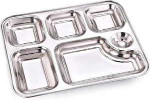 4 Pcs Stainless Steel Divided Dinner Plates,32X24 cm Snack Serving Plate 6 parti - Picture 1 of 4