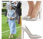 New Gianvito Rossi Silver Metallic Leather Pumps Heels 8.5, 38.5 Aso Royal