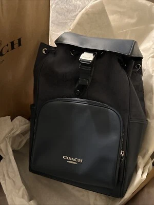 Coach N.Y.  Dark Denim Blue Signature Leather 13" Laptop Backpack, Dust Bag, NWT - Image 1 of 4