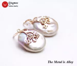 Trendy 20mm Oval Natural Pink Pearl Earring for Women Dangle Earring Jewelry - Picture 1 of 7