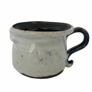 Studio Art Pottery Creamer Pitcher Signed SK Beige Navy Blue Handmade - Picture 1 of 7