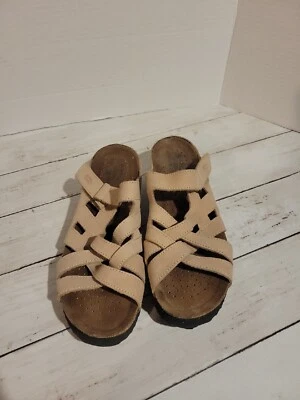 Spring Step Sandals Wedge Cream Weaved Strapping Suede Hook Loop Womens 8.5 - Image 1 of 4