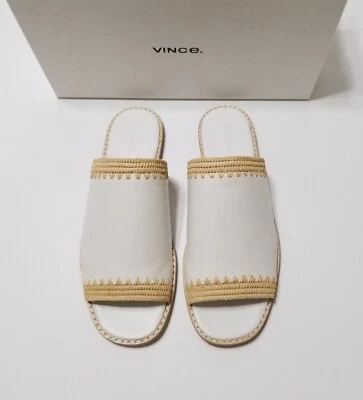 Sandalia plana de cuero Vince Padmore nueva en caja en blanco roto talla 7,5 $250 Foto 1 de 4