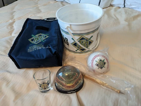 MLB Milwaukee Brewers Collection - Bucket, Bag, Pen, Baseball, Globe, Shot Glass Cover
