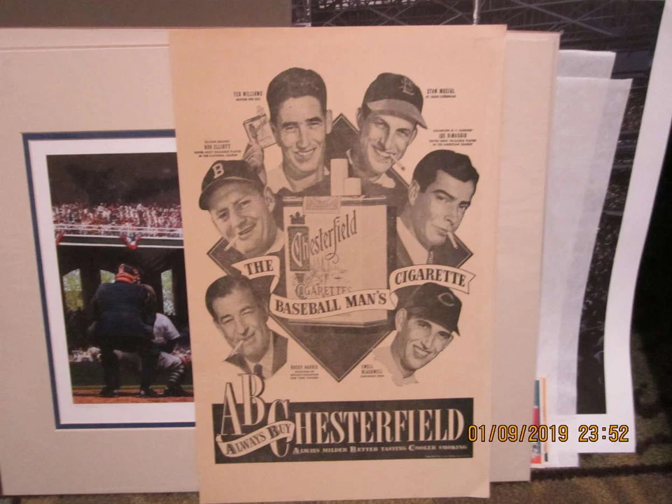 1948 Stan Musial ted Williams Joe Dimaggio 11x17 Chesterfield Cigarette ads prin - Image 1 of 1
