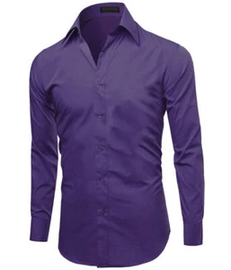 Men's Slim Fit Classic Button Up Long Sleeve Solid Color Long Sleeve Dress Shirt - Picture 1 of 71