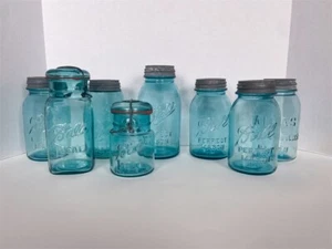 Vintage Blue Ball 8 Jar Collection Rare 1910 - 1930's - Picture 1 of 13