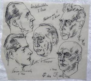 Werner Knoth Original Zeichnung versch. Köpfe Musiker 50er Jahre Unikat  - Picture 1 of 1