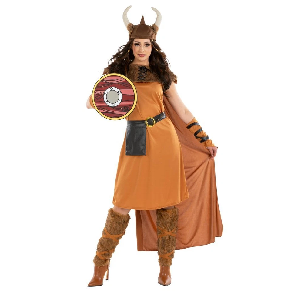 Mujer Guerrero Vikingo Princesa Disfraz + Casco Nórdico Bárbaro Dama Halloween Foto 1 de 4