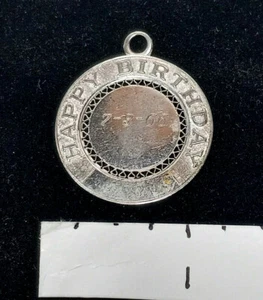 Round Happy Birthday 925 Sterling Charm Pendant Vintage 1966 - Picture 1 of 2