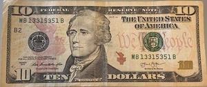 Fancy serial number $10 DOLLAR BILL 2013 MB 13315351 B - Picture 1 of 3