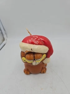 Vela de Navidad Garfield 1981 vintage sombrero rojo de Papá Noel gato perezoso - Imagen 1 de 10