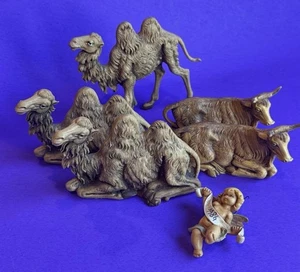 Vintage 6 Fontanini Italien 1983 Krippenfiguren Tiere Weihnachten Kamele Ochsen Cherub - Bild 1 von 24