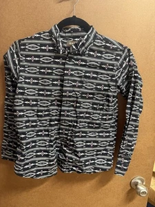 Ariat Boys Keon Cay Smu LS Button Down Western Shirt Size S/8 Black Aztec Print - Picture 1 of 6