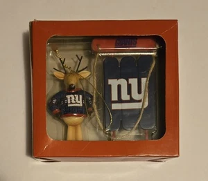 New York Giants NFL Sweater Reindeer Ornament With Sleigh - Picture 1 of 3