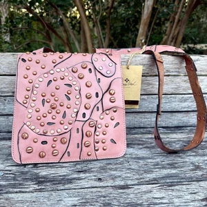 Patricia Nash Granada Bag Women's Pink Italian Leather Studded Crossbody Strap - Picture 1 of 21