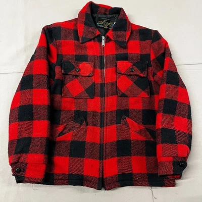 De colección Montgomery Ward "Ropa Exterior Distintiva" Rojo/Negro Búfalo Cuadros Cremallera M Foto 1 de 4