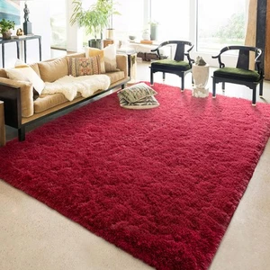 Wine Red Fluffy Area Rugs for Living Room Bedroom,4x6 Feet Large Area Rug for... - Picture 1 of 7