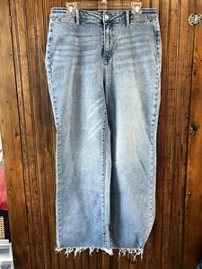 JUDY BLUE WIDE LEG TROUSER HIGH RISE WOMEN'S BLUE JEANS WITH RAW HEM, SIZE 15/32 - Picture 1 of 12