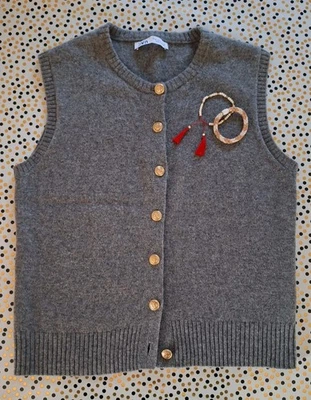 Zara💚⚓️Topaktuelle Weste mit goldenen Knöpfen 100%Wolle Gr M 38/40 Grau & Acc. - Bild 1 von 4