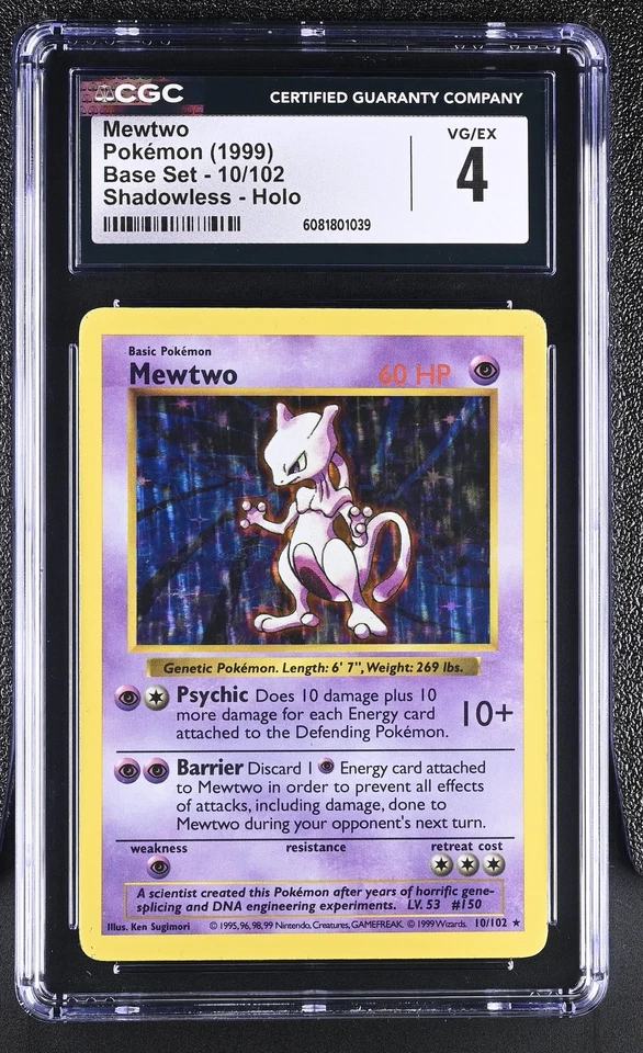 CGC 4 Mewtwo 1999 Base Set 10/102 Shadowless Holo Pokemon Card - Image 1 of 2