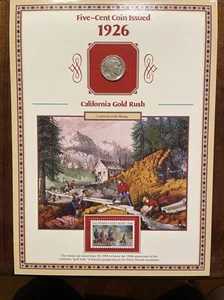 1926 Buffalo Nickel - The California Gold Rush - Coin & Stamp Commemorative Page - Picture 1 of 2