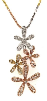 Italy Techigold (585) 14K 3-Tone Gold & Diamond Hawaiian Style Flower Necklace - Image 1 of 4