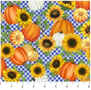 Northcott, Calabazas, Cuadros Azules, Tela, Digital, Reunión de Otoño, DP26938-44 - Imagen 1 de 2