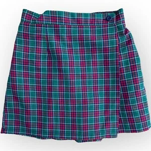 Vintage Kellys Kids Girls Small Skirt Skort Plaid Green Red Navy Elastic Waist - Picture 1 of 8