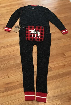 Lazy One Button Trap Door Long John L Heathered Black Cotton NWT - Image 1 of 4