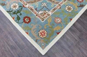 Blue Oriental Floral Area Rug – Wool Hand-Tufted Traditional Carpet – Multicolor - Picture 1 of 5
