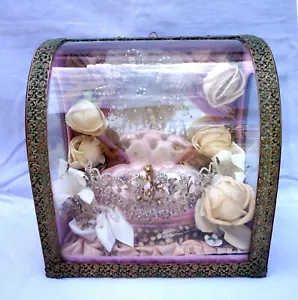 Antique French Bridal Wedding Dome Glass Tiara Flowers Late 19th C - Picture 1 of 9